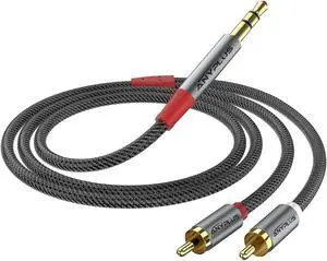 2RCA to 3.5mm 1M 1/8 to RCA 2-Male Headphone Jack Fish Wire Braid Y Splitter RCA Auxiliary Cord for Smartphone Tablet HDTV or MP3 Player Speaker