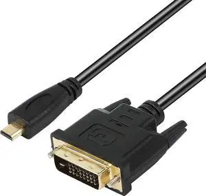 XMSJSIY Micro HDMI to DVI-D Adapter, Male to DVI Connector - 1.8M Cable for Monitor/Display/Projector Video Converter (1 Pack)