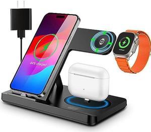 Charging Station for iPhone Multiple DevicesFoldable Wireless Charger3 in 1 Fast Wireless Charging Dock Stand for Apple Watch  AirPods iPhone 14 13 12 11 Pro X Max XS XR 8 7 Plus 6s with Adapter