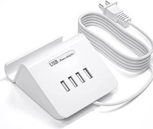 VHBW USB Charging Station 25W, 4 Port USB Charging Station for Multiple Devices, Multi USB Charger Station with Phone Stand (UL Listed, 6Ft Extension Cord, White)