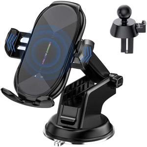 YITUMU Wireless Car Charger,15W Qi Fast Charging Auto-Clamping Air Vent Windshield Dashboard Car Phone Mount,Long Arm Suction Cup Holder for iPhone Samsung LG