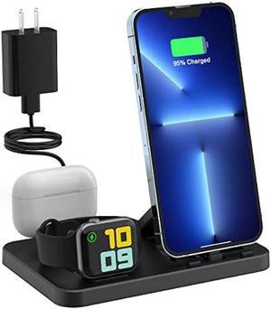 MODOCH 3 in 1 Charging Station for Apple Multiple Devices Foldable and Portable Travel Charging Dock Compatible with iPhone Airpods Apple Watch Charger Stand with Adapter Black