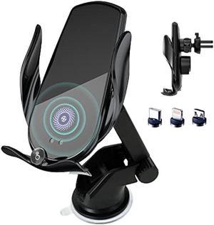 Wireless Car Charger,15W Fast Charging, Phone Holder Mount, Auto Clamping, Phone Mount Phone Holder for iPhone 14 13 12 11, Samsung Galaxy S23+ S22, etc