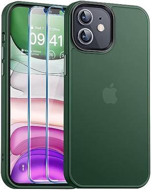 CANSHN Matte Designed for iPhone 11 Case with 2-Pack Screen Protector [Square Edges] [Silky Smooth Touch] Translucent Hard Back Shockproof Protective Phone Case for iPhone 11 6.1 inch - Green