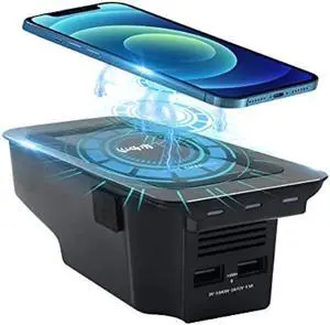 Wireless Phone Charging Plate, Vehicle Inner Central Box Charger Accessory with 2 USB Ports, Compatible with Volvo XC90 XC60 S90 S60 V90 V60, Plug & Play Easy Installation (Classic Style)
