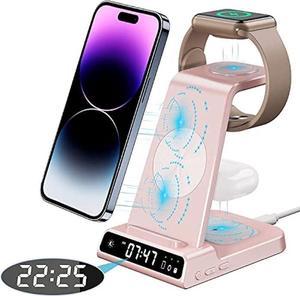Wireless Charging Station for Apple Multiple Devices 3 in 1 Wireless Charger with Clock for iPhone 15 Pro Max15 Pro1515 Plus14 Pro Max1312 AirP od Pro 32 Apple Watch Stand for iWatch Series