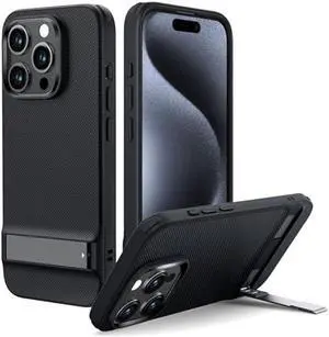 ESR for iPhone 15 Pro Case, Metal Kickstand Case, 3 Stand Modes, Military-Grade Drop Protection, Supports Wireless Charging, Slim Back Cover with Patented Kickstand, Boost Series, Black
