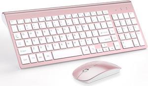 Wireless Keyboard and Mouse Ultra Slim Combo TopMate 24G Silent Compact USB Mouse and Scissor Switch Keyboard Set with Cover 2 AA and 2 AAA Batteries for PCLaptopWindows  Rose Gold White