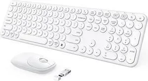 seenda Wireless Keyboard and Mouse, USB & Type C Keyboard Mouse Combo, Full Size White Wireless Keyboard Compatible for Win 7/8/10, MacBook Pro/Air, Laptop, PC - White