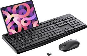 Wireless Keyboard and Mouse Combo, Acebaff 2.4G Full Size Ergonomic Computer Keyboard with Phone Tablet Holder &10 Independent Shortcuts,Silent Mouse with 3 DPI, Quiet Click, for Windows, MacBook