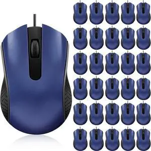 30 Pcs USB Wired Mouse Computer 3 Button Mice Bulk Corded USB Mouse for PC Desktop Laptop Computer Office School Home Classroom Supplies (Blue)