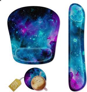 Keyboard Wrist Rest Memory Foam Ergonomic Mouse Pad with Computer Wrist Support Set with Non-Slip Rubber Base Coaster for Home, Office Easy Typing and Pain Relief - Nebula Galaxy