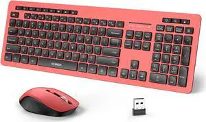 seenda Wireless Keyboard and Mouse Combo, 2.4GHz Cordless Quiet Keyboard Mouse with USB Receiver, Full Size Cute Red Combo, Compatible for Windows Laptop Computer Desktop PC, Black and Red
