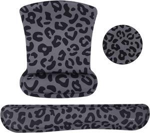 Wrist Rest Support for Mouse Pad&Keyboard Set Leopard Grain Ergonomic Mousepad&Coaster Non-Slip Base Home/Office Pain Relief&Easy Typing Cushion with Neoprene Cloth&Raised Memory Foam Black