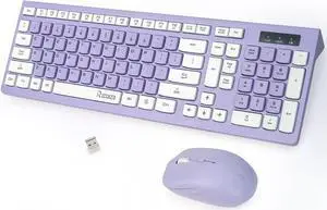 Wireless Keyboard and Mouse Combo, Full-Sized Wireless Keyboard and Adjustable DPI Mouse, 2.4GHz USB Receiver, Wireless Keyboard and Mouse for PC, Windows, Desktop, Laptop (Purple)