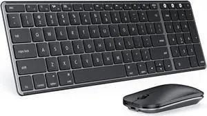 seenda Bluetooth Keyboard and Mouse for Mac, SKM64-2 Multi-Device Rechargeable Slim Wireless Keyboard Mouse Stainless Steel Full Size, Compatible with MacBook Pro/Air, iPad, Mac - Space Gray