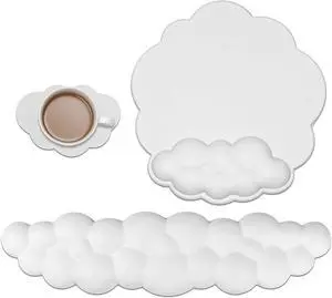 JIKIOU Cloud Mouse Pads, Exquisite Leather Mouse Pads Wrist Support, Comfortable Memory Foam Wrist Rest for Computer Laptop Mac Gaming Office and Pain Relief White