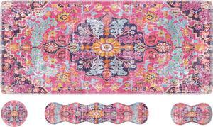 iLeadon Desk Mat Set, Mouse Pad with Wrist Rest + Keyboard Wrist Rest + Large Mouse Pad + Coaster, 4in1 Rug Large Gaming Mouse Pad Set for Home Office, Boho Retro Art