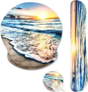 Memory Foam Ergonomic Keyboard Wrist Rest Pad and Mouse Wrist Rest Support Mouse Pad Set with Non-Slip Rubber Base Set for Office Gaming Easy Typing & Pain Relief - Beach