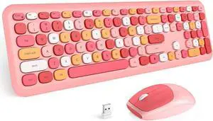MOFII Wireless Keyboard and Mouse Combo, Colorful Full Size Keyboard with Number Pad, Silent Cute Wireless Mouse, 2.4GHz Dropout-Free Connection, for PC Laptop Computer (Pink Color)