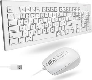 Macally 104 Key USB Wired Keyboard with Apple Shortcut Keys and 3 Button USB Optical Mouse Combo for Mac and Windows PC (MKEYECOMBO)