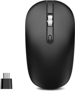 cimetech Type C Wireless Mouse, USB C Mouse 2.4G Silent Cordless Mice with Type C Receiver, Portable Computer Mouse for Laptop, Notebook, MacBook Pro Air, Windows, Linux - Ambidextrous Black