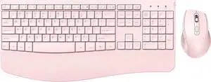 Wireless Keyboard and Mouse - Ergonomic Keyboard and Mouse Combo Full Size Keyboard Cordless with Palm Wrist Rest Ergonomic Mouse Wireless for Windows Computers Laptops - Pink