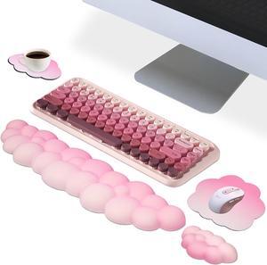 Cloud Mouse Pad and Keyboard Wrist Rest Set,4 Pcs Pink Ergonomic Arm Support for Computer Desk,Cute Palm Resting Cushion with Mousepad & Coaster | Office Computer Laptop Typing Pain Relief