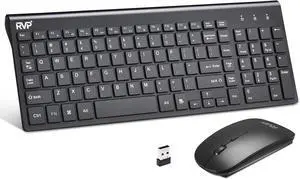 Wireless Keyboard and Mouse Ultra Slim Combo, 2.4GHz Cordless USB Mouse and Keyboard PC Laptop Computer - Black