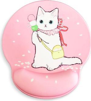 3-in-1 Cute Mouse Pad and Keyboard Wrist Rest, [ 20% Larger] Anime Kawaii  Gel Wrist Rest with Non-Slip PU Base, Ergonomic Mouse Pad with Coaster,Pain