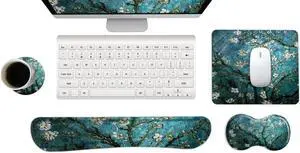 ArtSo Keyboard Wrist Rest and Mouse Pad with Wrist Support Set Ergonomic Coaster, Memory Foam Mousepad Non-Slip Rubber Base Durable Comfortable for Easy Typing Pain Relief, Blue Van Gogh Painting