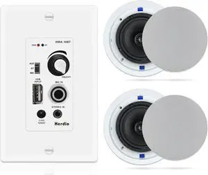 Herdio 6.5 Inch Bluetooth Ceiling Speakers 320W 2-Way Flush Mount in Wall Amplifier Receiver Suitable for Home Theater Bathroom Living Room Kitchen Office (White, Pair)