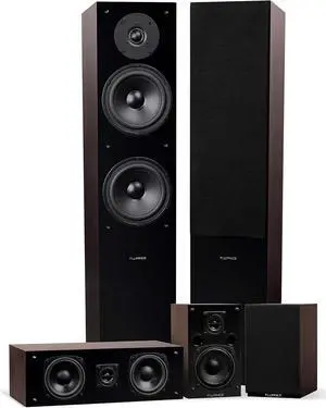 Fluance Elite High Definition Surround Sound Home Theater 5.0 Channel Speaker System Including Floorstanding Towers, Center Channel and Rear Surround Speakers - Natural Walnut (SXHTBW)