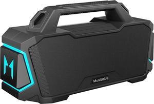 Bluetooth Speaker, MusiBaby 80W Outdoor Waterproof Wireless Audio Device, Portable IPX6 Loud Sound System for Beach, Camping, Hiking, with Stereo Pairing (Black)