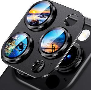Compatible with iPhone 15 Pro/iPhone 15 Pro Max Camera Lens Protector [Not Easy to Break][Strong Adsorption][Case-Friendly] Metal Tempered Glass Rear Camera Screen Cover - Black Titanium