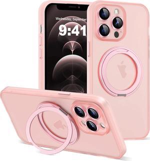 Compatible with iPhone 12 Pro Case 6.1" [Compatible with Mag-Safe][360°Rotatable Magnetic Ring Stand] Translucent Protective Case with Ring Holder for iPhone 12 Pro,Pink