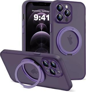 Compatible with iPhone 12 Pro Case 6.1" [Compatible with Mag-Safe][360°Rotatable Magnetic Ring Stand] Translucent Protective Case with Ring Holder for iPhone 12 Pro,Purple