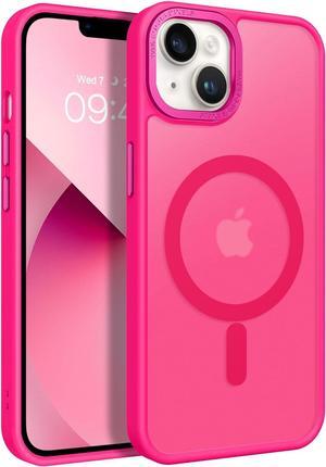 Magnetic for iPhone 13 Case & iPhone 14 Case [Compatible with Magsafe] Translucent Matte Phone Case iPhone 13/14 Slim Shockproof Women Men Protective Cover for iPhone 13/14 6.1", Hot Pink