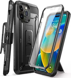 Unicorn Beetle Pro Case for iPhone 14 Pro 6.1", with Built-in Screen Protector & Kickstand & Belt-Clip Heavy Duty Rugged Case (Black)