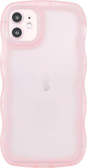 Compatible with iPhone 12 Mini Case 5.4" 2020, Cute Kawaii Curly Wave Frame Shape Soft Silicone Shockproof Protective Phone Case for Women Girls, Clear/Pink