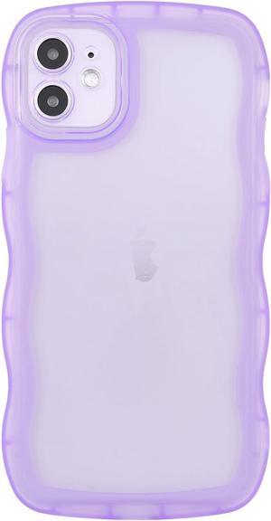 Compatible with iPhone 12 Mini Case 5.4" 2020, Cute Kawaii Curly Wave Frame Shape Soft Silicone Shockproof Protective Phone Case for Women Girls, Clear/Purple
