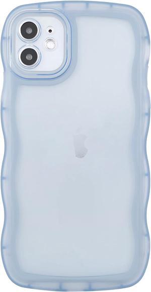 Compatible with iPhone 12 Mini Case 5.4" 2020, Cute Kawaii Curly Wave Frame Shape Soft Silicone Shockproof Protective Phone Case for Women Girls, Clear/Blue