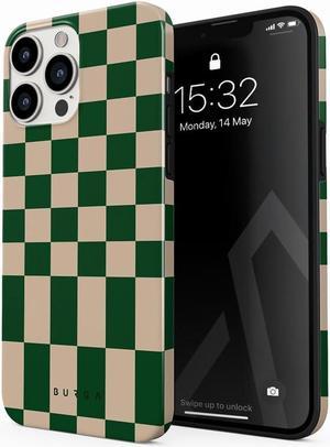 BURGA Phone Case Compatible with iPhone 14 PRO  Hybrid 2Layer Hard Shell  Silicone protective Case Green Checkers Pattern Chess  ScratchResistant Shockproof Cover