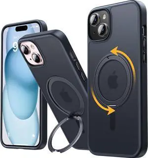 andobil for iPhone 15 Case [360° Ring Stand] [Compatible with Magsafe] Military Drop Protection Slim Magnetic iPhone 15 Phone Case for Men Women- Easy-Relax Series- Matte Black