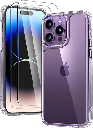 TAURI for iPhone 14 Pro Case, [3 in 1] 1X Clear Case [Not-Yellowing] with 2X Screen Protectors, [Military Grade Drop Protection] Slim Shockproof Case for iPhone 14 Pro