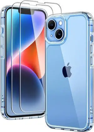 TAURI 3 in 1 for iPhone 14 Case Clear, [Not Yellowing] with 2X Screen Protectors, [Military-Grade Drop Protection] Shockproof Slim 14 Cover 6.1 Inch