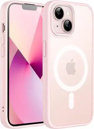 Magnetic Case for iPhone 13 6.1-Inch Compatible with MagSafe, Translucent Matte Back Slim Shockproof Phone Cover (Pink)