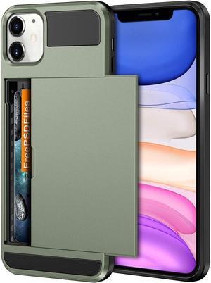 Vofolen Case for iPhone 11 Case Wallet Card Holder ID Slot Sliding Door Hidden Pocket Anti-Scratch Dual Layer Hybrid TPU Bumper Armor Protective Hard Shell Back Cover for iPhone 11 6.1 Midnight Green