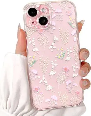 Lovmooful Compatible for iPhone 15 Case Clear Cute Color Flower Floral Leaf Design for Girls Women Soft TPU Shockproof Protective Girly for iPhone 15-(Many Florals) 2