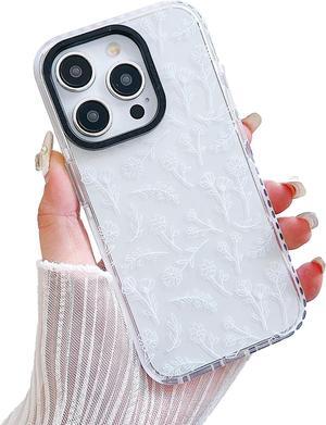 Designed for iPhone 13/14 Case,Cute Clear Silicone White Flowers,for Women Girls,Anti-Slip and Anti-Scratch Phone Case,(Compatible with iPhone 13/14 - Clear)